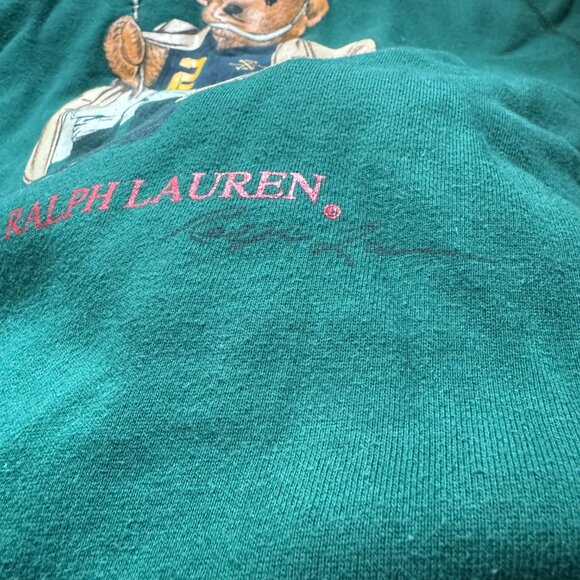 Vintage Ralph Lauren Polo Bear Sweatshirt Logo Mens small Green * - Picture 3 of 11